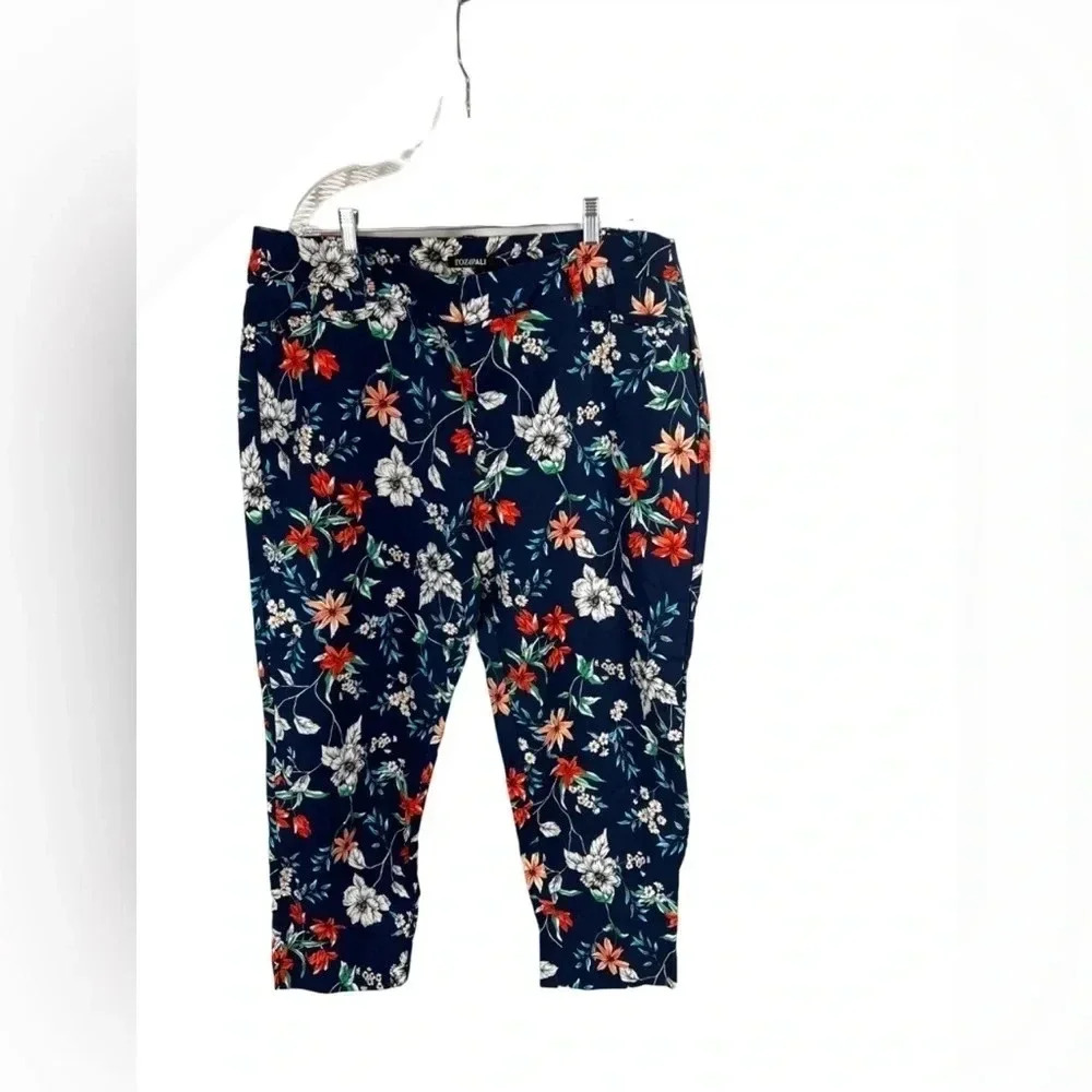 Roz & Ali Navy Floral Pants Leg Ankle Pants Size 18W